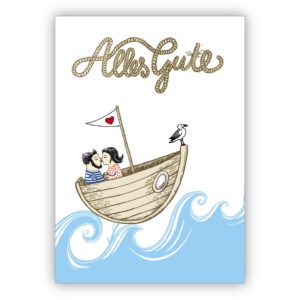 Romantische Glückwunschkarte auch zur Hochzeit mit Pärchen im Boot: Alles Gute