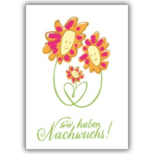 Süße Geburtsanzeigen Karte mit Blumen: Wie haben Nachwuchs!