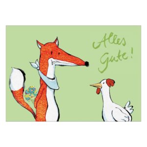 Lustige Geburtstagskarte mit Fuchs und Huhn: Alles Gute!
