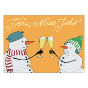 Süße Neujahrs Grußkarte mit 2 prostenden Schneemännern: Frohes Neues Jahr!