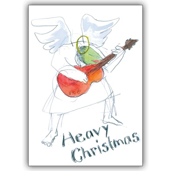 Rockige Weihnachtskarte mit Engel an der E-Gitarre: Heavy Christmas