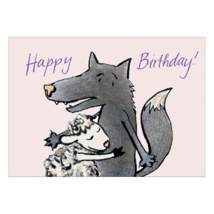 Schöne Geburtstagskarte mit Wolf und Schaf: Happy Birthday!