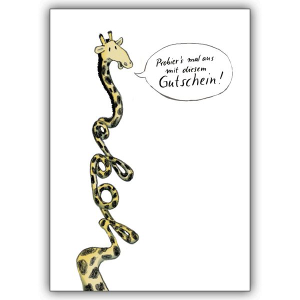 Lustige Gutschein Klappkarten mit flexibler Giraffe