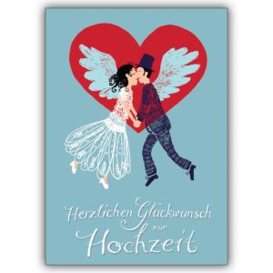 Romantische Hochzeitskarte mit fliegendem Brautpaar