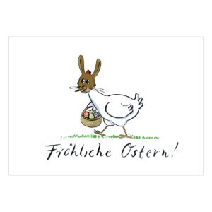 Komische Osterkarte mit Osterhasen-Huhn: Fröhliche Ostern!