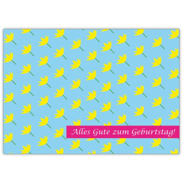 Feine blaue Geburtstagskarte mit gelben Blumen: Alles Gute zum Geburtstag!