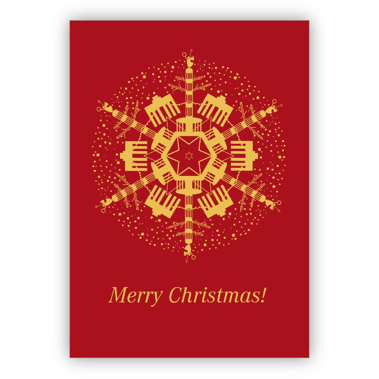 Schicke Berliner Weihnachtskarte auf rotem Grund mit Brandenburger Tor und Siegessäule: Merry Christmas