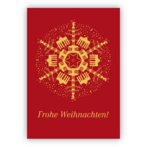 Tolle Berliner Weihnachtskarte auf rotem Grund mit Brandenburger Tor und Siegessäule: Frohe Weihnachten