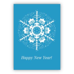 Tolle Berliner Neujahrs, Silvester Glückwunschkarte mit Brandenburger Tor und Siegessäule auf blau: Happy New Year!
