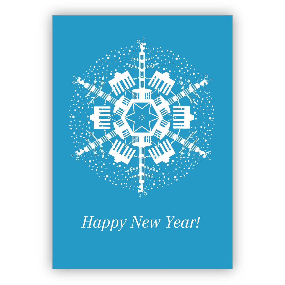 Tolle Berliner Neujahrs, Silvester Glückwunschkarte mit Brandenburger Tor und Siegessäule auf blau: Happy New Year!