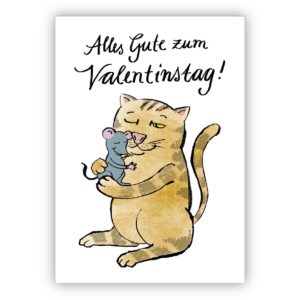 Nette Valentinskarte mit Katz und Maus und voller Liebe: Alles Gute zum Valentinstag