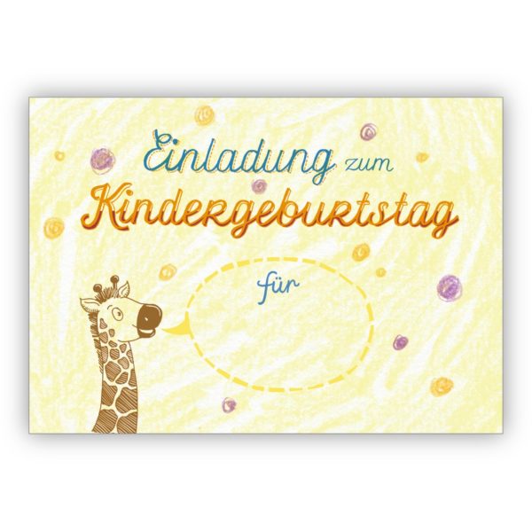 Wunderschöne Einladungskarte zum Kindergeburtstag mit Giraffe: Einladung zum Kindergeburtstag für...