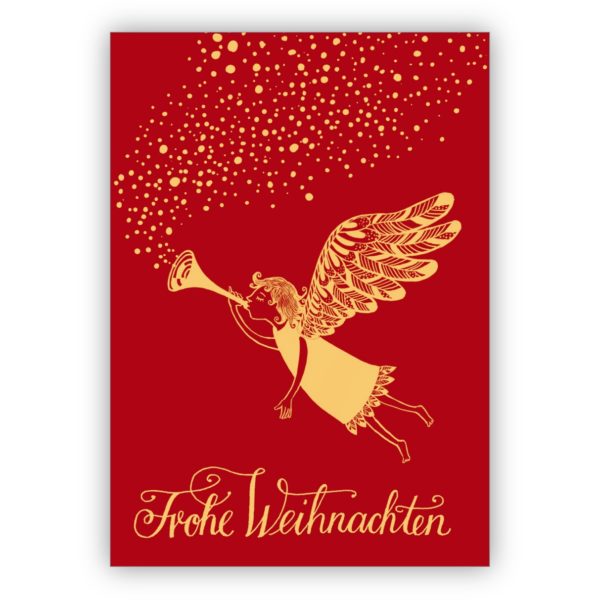 Edle rote Weihnachtskarte mit feinem Engel: Frohe Weihnachten