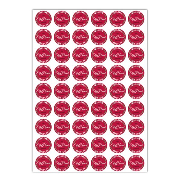Kartenkaufrausch Sticker in rot: Aufkleber "Original von Elfen Hand gemacht"
