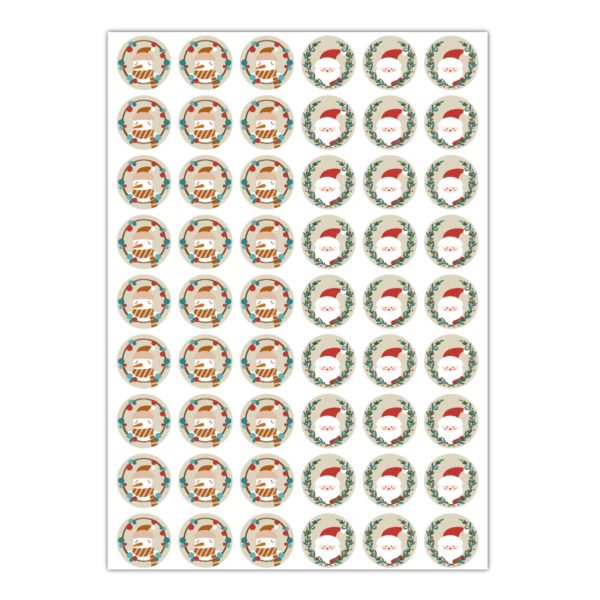 Kartenkaufrausch Sticker in beige: Weihnachts Aufkleber mit Weihnachtsmann