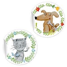Kartenkaufrausch: Tier Aufkleber mit Katze und Hund aus unserer Tier Papeterie in weiß