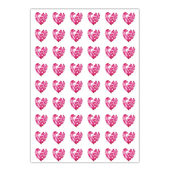 Kartenkaufrausch Sticker in pink: 48 Retro Liebes Aufkleber