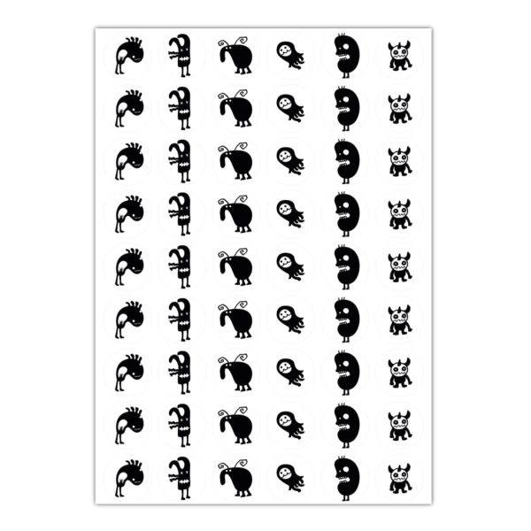 Kartenkaufrausch Sticker in schwarz: 48 coole Monster Aufkleber