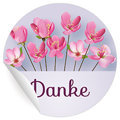 Kartenkaufrausch: Dankes Aufkleber mit Blüten aus unserer Dankes Papeterie in lila
