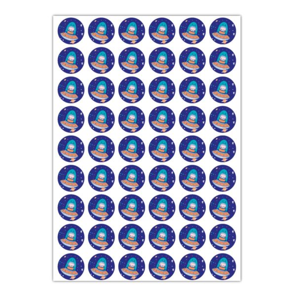 Kartenkaufrausch Sticker in dunkel blau: 48 spacige Aufkleber