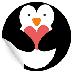 Kartenkaufrausch: Pinguin Aufkleber mit Herz aus unserer Geburtstags Papeterie in schwarz