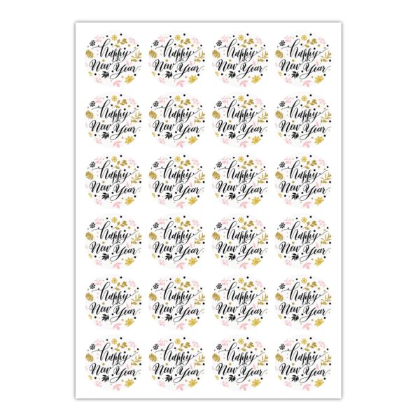 Kartenkaufrausch Sticker in weiß: 24 edle Silvester Aufkleber