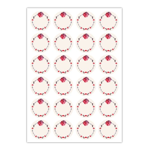 Kartenkaufrausch Sticker in beige: Aufkleber mit Aquarell Blüten Kranz