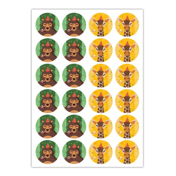 Kartenkaufrausch Sticker in gelb: 24 fröhliche Geburtstags Aufkleber