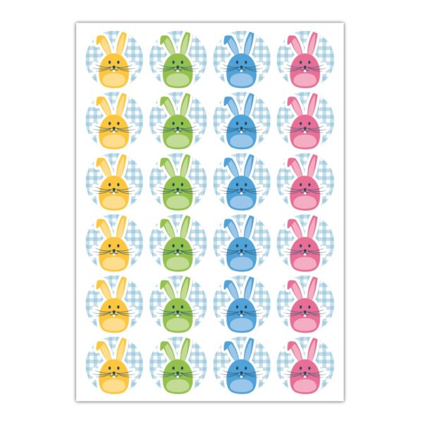 Kartenkaufrausch Sticker in hellblau: Oster Hasen Aufkleber auf Vichykaro