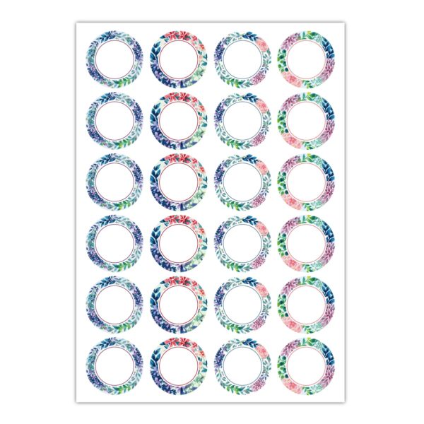 Kartenkaufrausch Sticker in multicolor: Aufkleber mit Blüten Kranz zum Beschriften