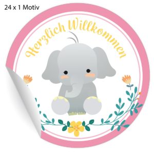 Kartenkaufrausch: niedliche Baby Aufkleber mit kleinem Elefanten aus unserer Baby Papeterie in rosa