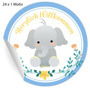 Kartenkaufrausch: Baby Aufkleber mit kleinem Elefanten aus unserer Baby Papeterie in hellblau
