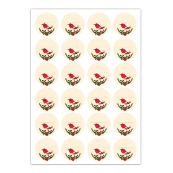 Kartenkaufrausch Sticker in beige: Aufkleber mit Vogel und Weihnachtsstern
