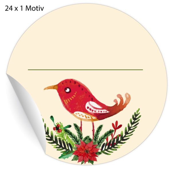 Kartenkaufrausch: Aufkleber mit Vogel und Weihnachtsstern aus unserer Weihnachts Papeterie in beige