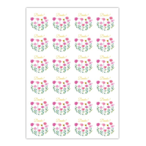 Kartenkaufrausch Sticker in weiß: Dankes Aufkleber mit Blumen