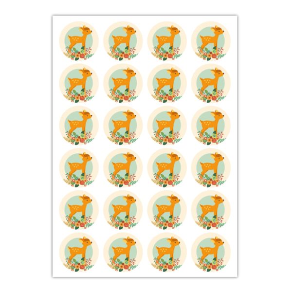 Kartenkaufrausch Sticker in beige: 24 niedliche Bambi Aufkleber