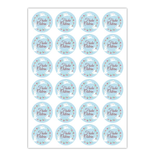 Kartenkaufrausch Sticker in hellblau: süße Oster Aufkleber Häschen im Blüten Kranz