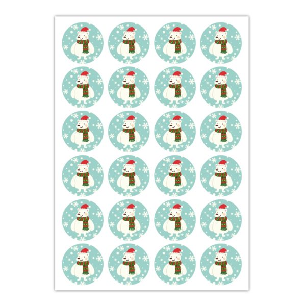 Kartenkaufrausch Sticker in türkis: 24 süße Eisbären Aufkleber