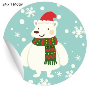 Kartenkaufrausch: 24 süße Eisbären Aufkleber aus unserer Weihnachts Papeterie in türkis