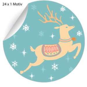 Kartenkaufrausch: Aufkleber mit springendem Hirsch aus unserer Weihnachts Papeterie in türkis
