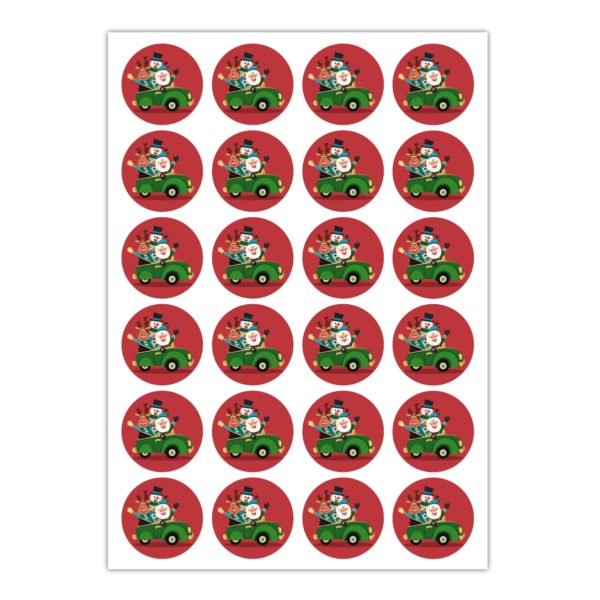 Kartenkaufrausch Sticker in dunkel rot: lustige Weihnachts Aufkleber mit Weihnachtsmann