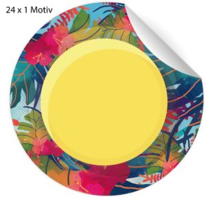 Kartenkaufrausch: 24 tropische Aufkleber aus unserer florale Papeterie in gelb
