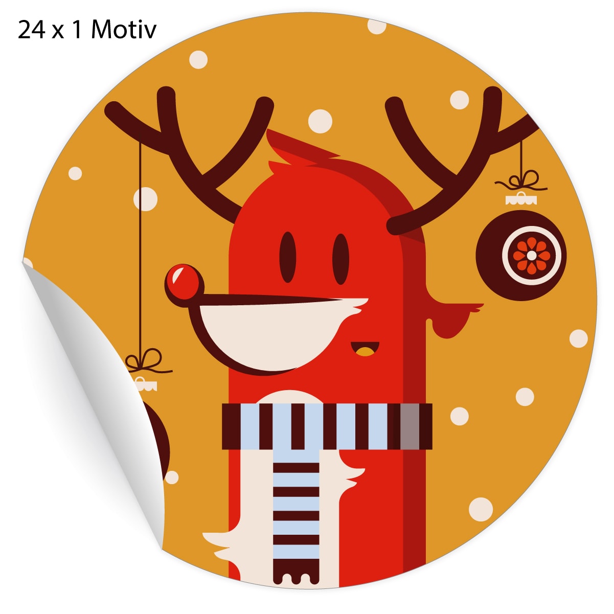 Kartenkaufrausch: Retro Weihnachts Aufkleber mit Hirsch aus unserer Weihnachts Papeterie in orange
