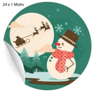 Kartenkaufrausch: Weihnachts Aufkleber mit Retro Schneemann aus unserer Weihnachts Papeterie in dunkel grün