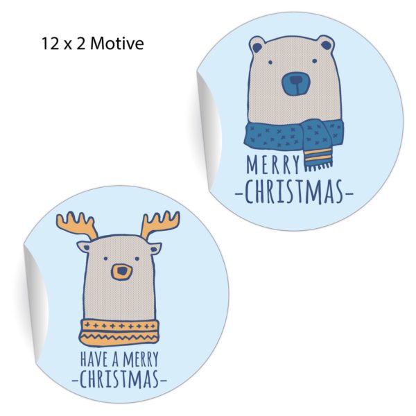 Kartenkaufrausch: 24 lustige Eisbär Weihnachts Aufkleber aus unserer Weihnachts Papeterie in hellblau