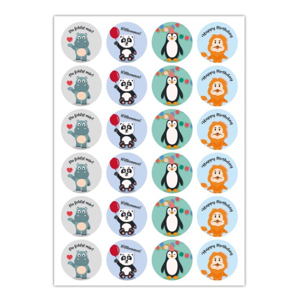 Kartenkaufrausch Sticker in multicolor: Tier Aufkleber mit Nilpferd, Panda, Pinguin