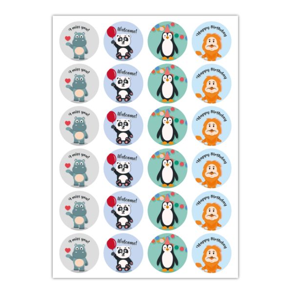 Kartenkaufrausch Sticker in multicolor: süße Tier Aufkleber mit Nilpferd