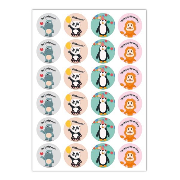 Kartenkaufrausch Sticker in multicolor: 24 süße Tier Aufkleber