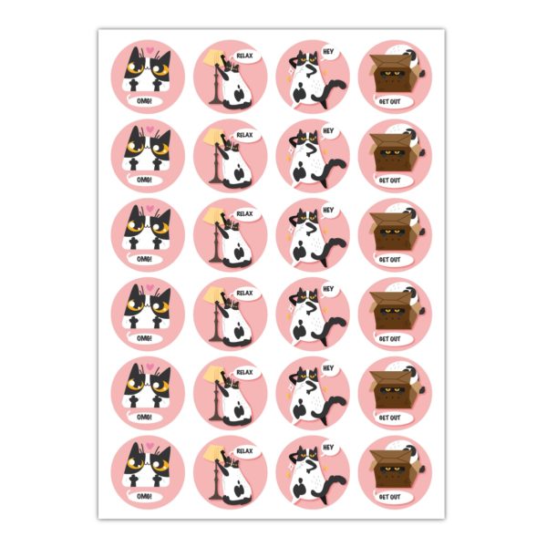 Kartenkaufrausch Sticker in rosa: lustige Katzen Aufkleber im Comic Stil