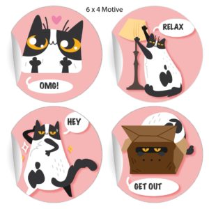 Kartenkaufrausch: lustige Katzen Aufkleber im Comic Stil aus unserer Tier Papeterie in rosa